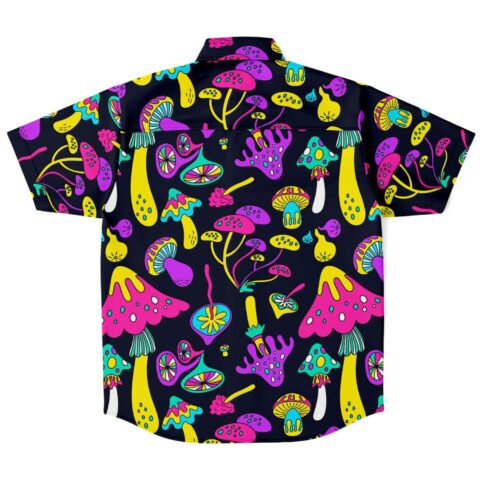 Back view of shirt showcasing playful mushroom patterns