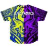 Back view of split psychedelic liquid print jersey with Leveltronics text across shoulders
