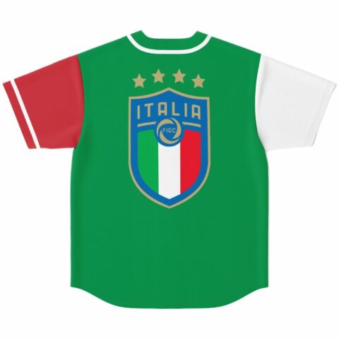 Italia crest baseball jersey back view with green body and red white sleeves