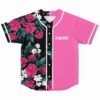 Fisher hot pink rave jersey folded flat, dark rose floral panel and pink FISHER panel