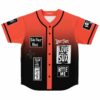 Orange to black ombre baseball jersey with Sk8er Boi and Love Sux patch collage