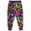 Black psychedelic mushroom joggers back view showing drawstring waist and cuffed ankles