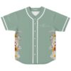 Sage wildflower rave baseball jersey front view with This Never Happened text and floral hem