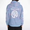 Cloud print rave hoodie back view with circular logo and sleeve text