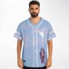 Model wearing cloudy sky rave jersey front view with glowing dove and reaching hand