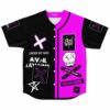 Black and pink punk collage baseball jersey with skull cross and star graphics front view