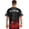 Man wearing black to red fade rave jersey showing ILLENIUM number 3 back print