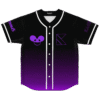 Black baseball jersey with purple mouse head graphic, black to purple gradient fade, front view