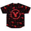 Black bright orbs rave baseball jersey back view with red circular emblem