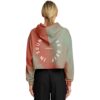 Rear view of cropped hoodie highlighting unique text design