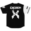 Split black and white festival-themed baseball jersey back view with bold text and X emblem