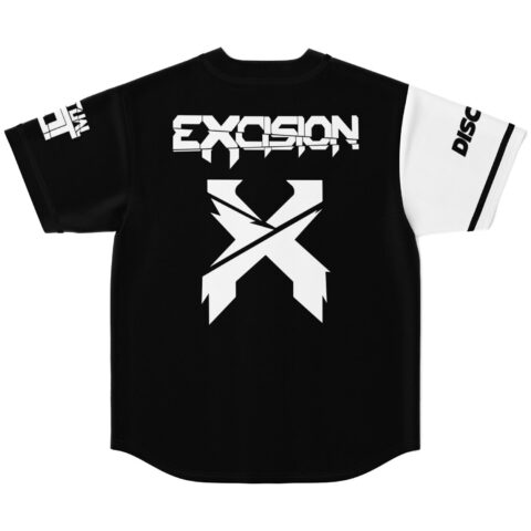 Split black and white festival-themed baseball jersey back view with bold text and X emblem