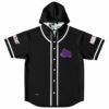 black bass-inspired rave hooded jersey folded flat with purple mammoth logo on chest