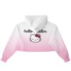 Back view of cropped hoodie featuring cute character and text.