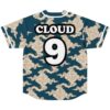 Back view of deep teal cloud swirl pattern featuring readable CLOUD lettering and number 9