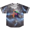 Dynamic action scene with lightning on reversible baseball jersey
