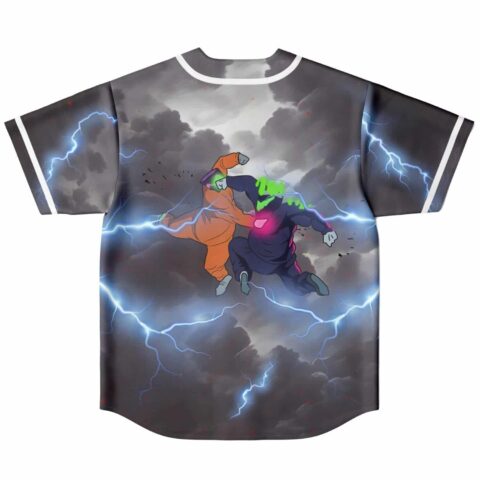 Dynamic action scene with lightning on reversible baseball jersey