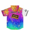 Tape B cassette graphic on melting rainbow hooded jersey back view flat lay