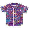 Psychedelic liquid marbled pattern with surreal eyes and white piping, front view