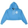Front view of blue cropped hoodie with floral pattern