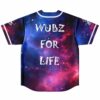 Bold text design on cosmic background reversible baseball jersey