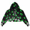 Black cropped hoodie with green alien patterns and fade design