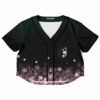 Black rave cropped baseball jersey with floral and sparkle design