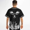 Black smoky flame jersey with oversized winged emblem, modeled back view