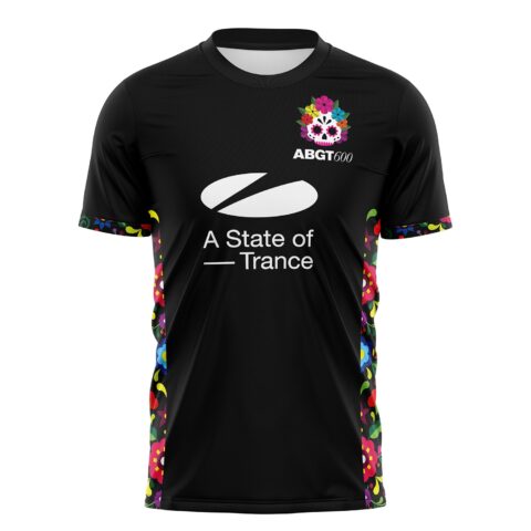 Black soccer jersey with floral accents and front logo