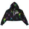 Black cropped hoodie with colorful neon starburst design