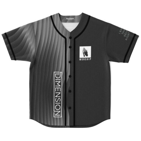 Grey flowing wave print rave baseball jersey with praying hands worship graphic, front view