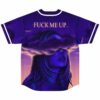 Photographic dusk jersey back view with blue-toned woman portrait, clouds, and “FUCK ME UP” text