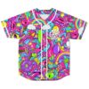 Hot pink candy collage jersey front view with rainbow sweets and GOOD VIBES lettering
