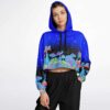 Model in the bass babe club rave cropped hoodie with a blue starry sky print