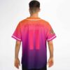 Model wears orange pink abstract gradient jersey showing number 11 and back lettering, rear view