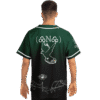 Modeled dark forest jersey back with soaring white bird, floral sketches, and flowing hand-drawn linework