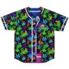 Colorful leaf pattern on black reversible baseball jersey