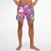 Model front view highlights cartoon unicorn amid neon rainbows, lollipops, and candy shapes