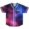 Galaxy print in vibrant colors on reversible baseball jersey front