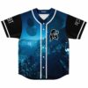 Deep blue alien landscape jersey with glowing flora and planet details, front view