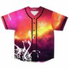 Fiery sunset galaxy front view with white botanical creature silhouette, pink clouds, and black piping