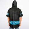 Model from behind displaying hooded baseball jersey back design