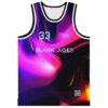 Abstract iridescent swirl basketball jersey front view reads “33,” “BLANK AGES,” and infinity symbol
