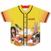 Yellow cartoon-style food scene jersey with “BOB’S BURGER” text, front view on white background