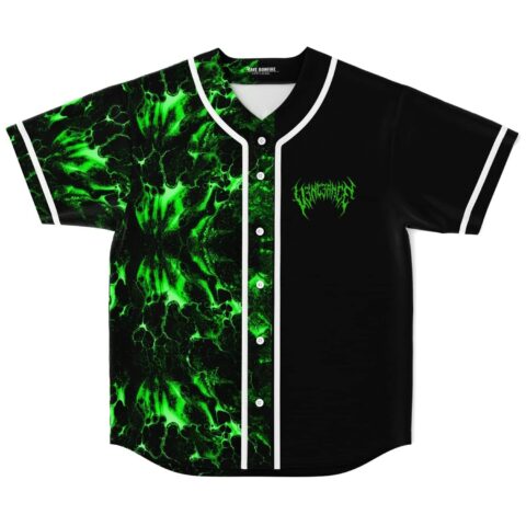 Neon green marbled baseball jersey front view with black panels and white piping