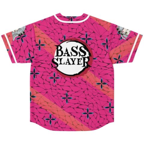Pink butterfly-wing mosaic jersey with oversized BASS SLAYER graphic, back view