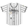 White black-pinstripe jersey front featuring “Uranium,” cartoon scientist artwork, and number 25 on white background