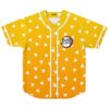 Yellow orange jersey with scattered white triangle pattern and “BASS SLAYER” chest graphic, front view
