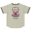 Cream baseball jersey back view with cartoon-style boar emblem reading “I MAY BE STUPID”