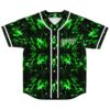Black and green marbled jersey front view with white piping and button closure